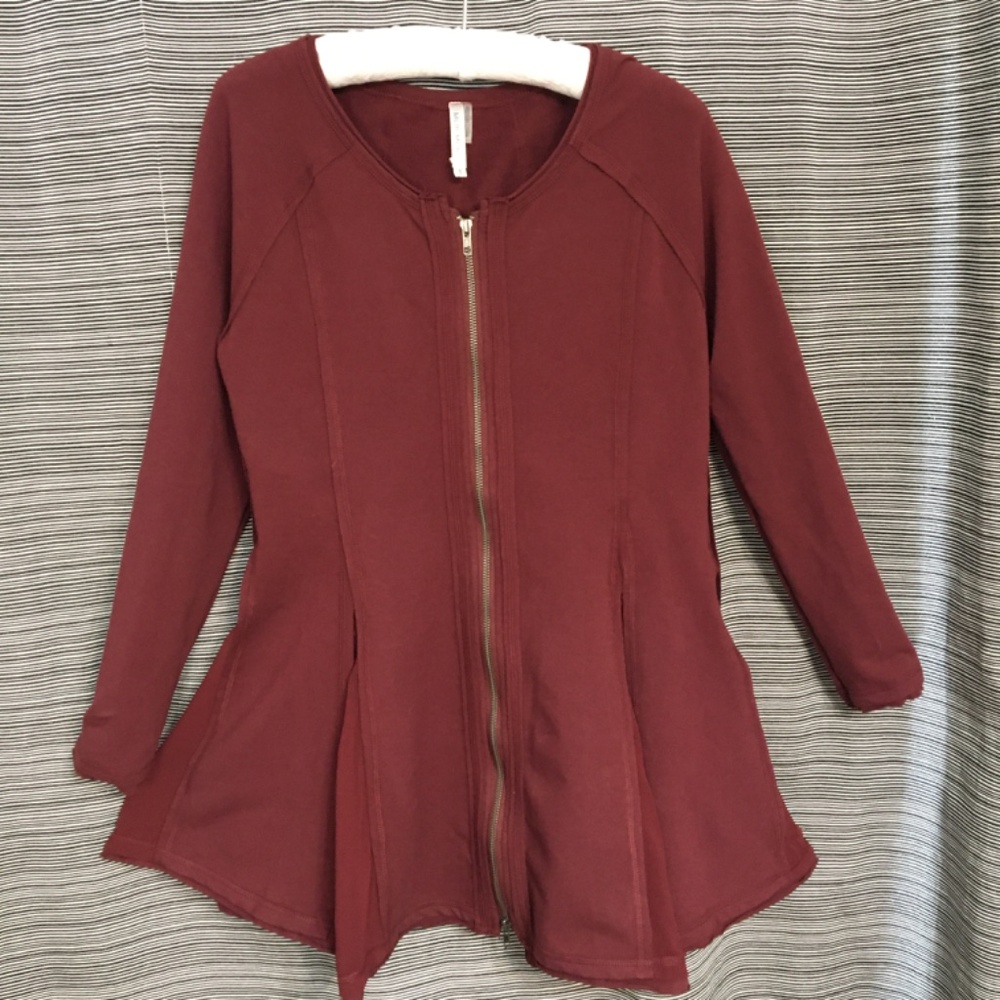 Mür Mür Burgundy Cotton Zip Front Flared Jacket Size Small